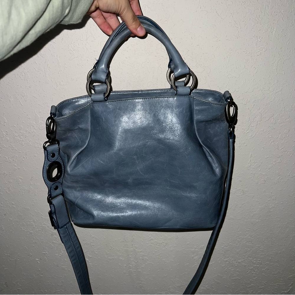 Hobo International Leather Light Blue Colored Top Handle Crossbody Strap Purse.
